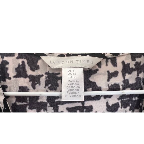 London times Women's Dress Size 8  long sleeves v neck black and tan thread up - Picture 7 of 8